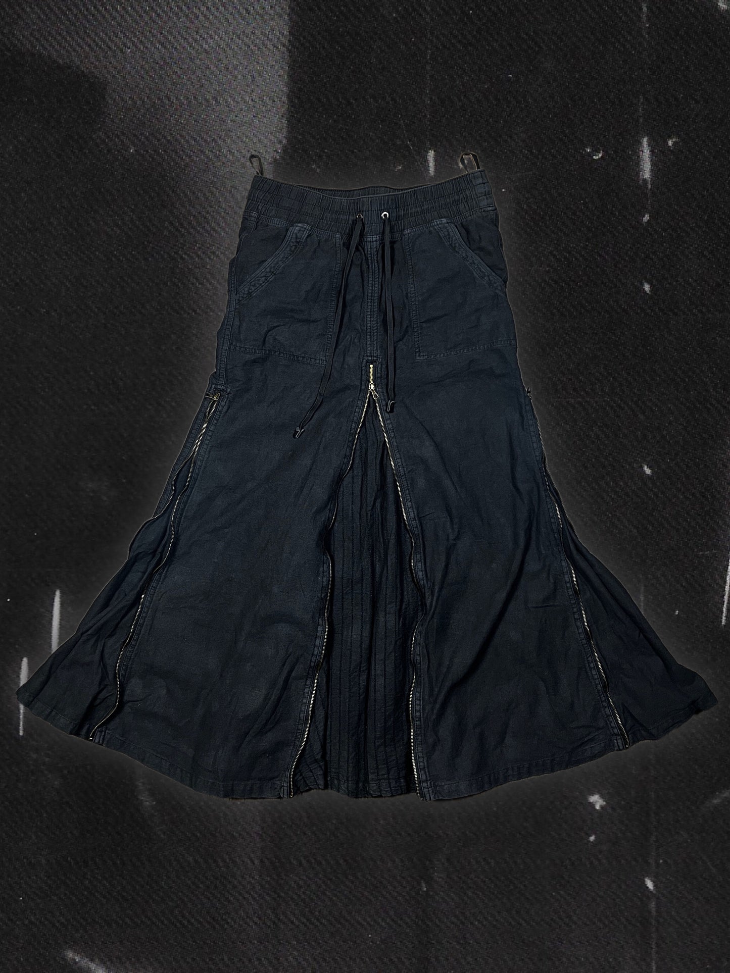 GOA Black Denim Flared Maxi Skirt