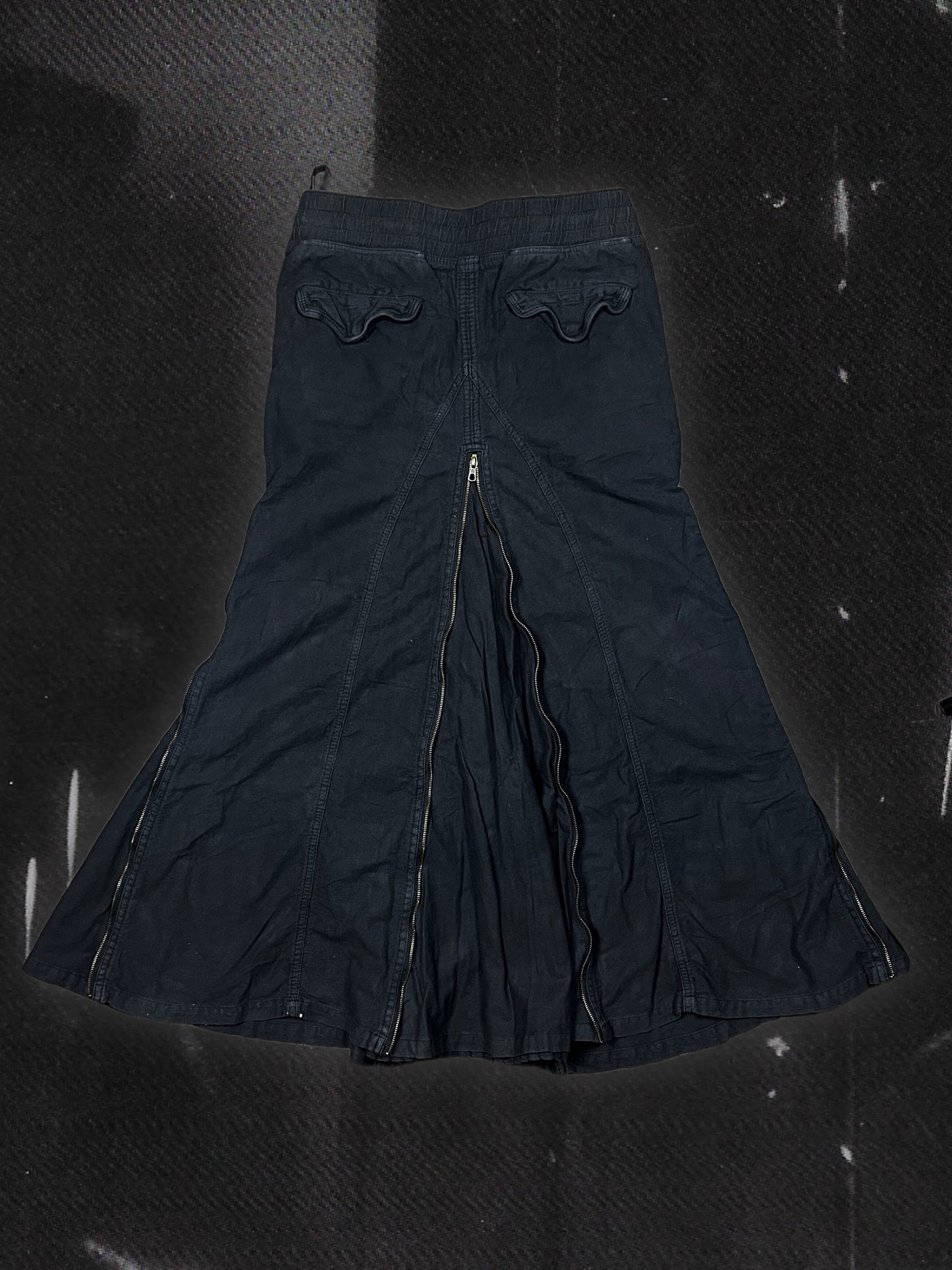 GOA Black Denim Flared Maxi Skirt